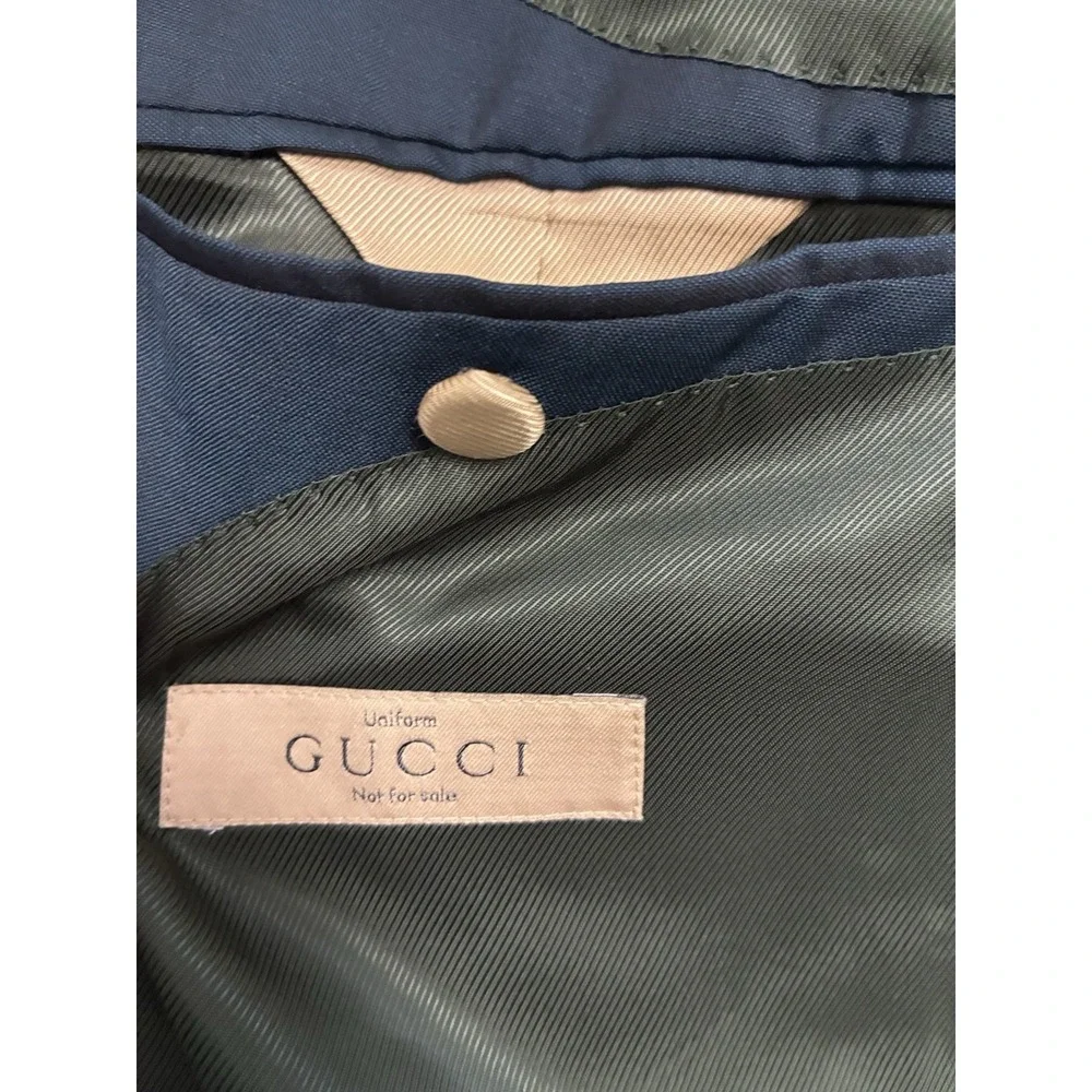 Gucci Uniform‎ Suit Men's 44 Green Wool Mohair Double Breasted *altered, flaw